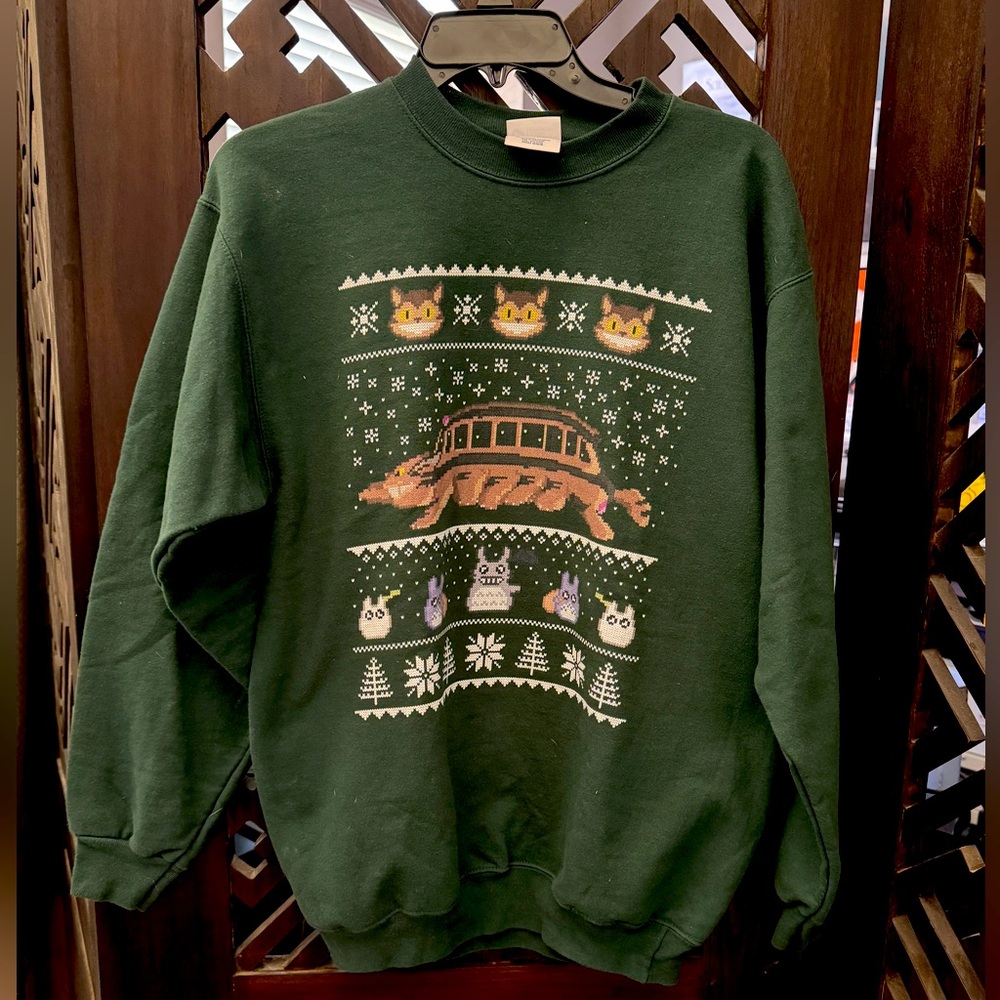 Ghibli "Nekobus" Christmas sweatshirt, from "My Neighbor Totoro", Adult Medium
